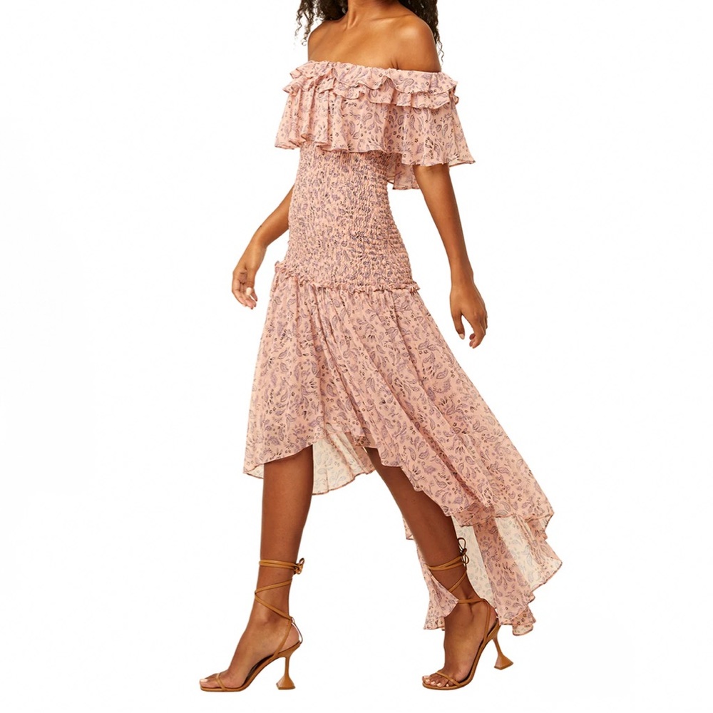 Misa Los Angeles Pink Off-Shoulder Ruffle Dress